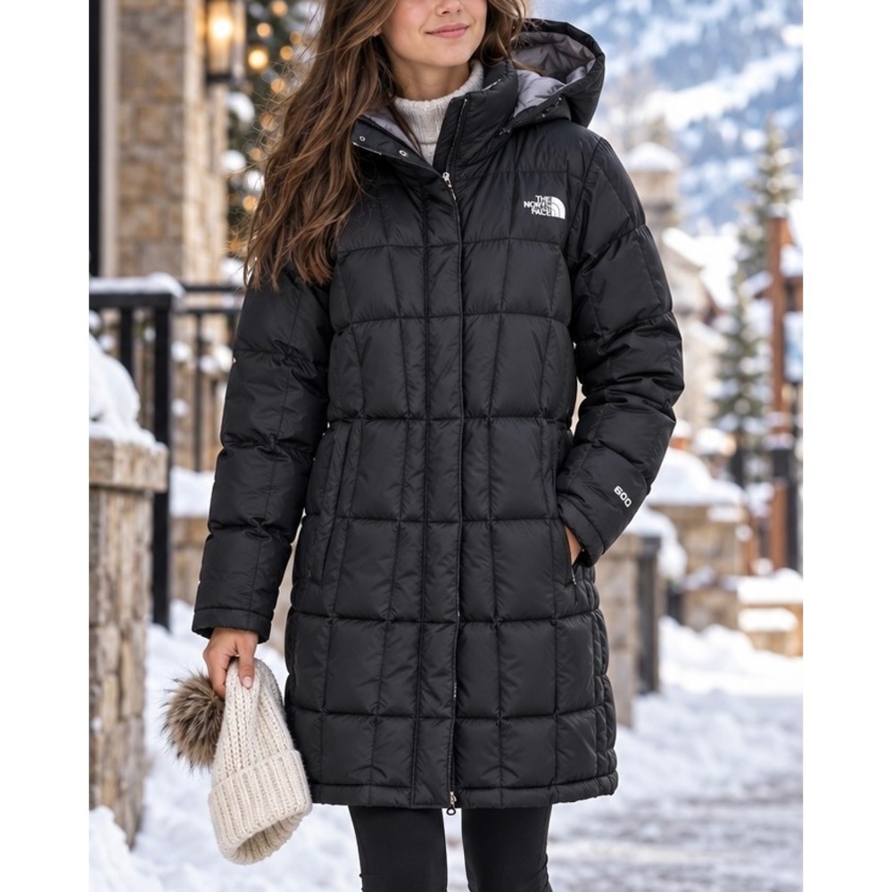 The North Face 600 Goose Down Long Puffer Coat Girls L Black Hooded